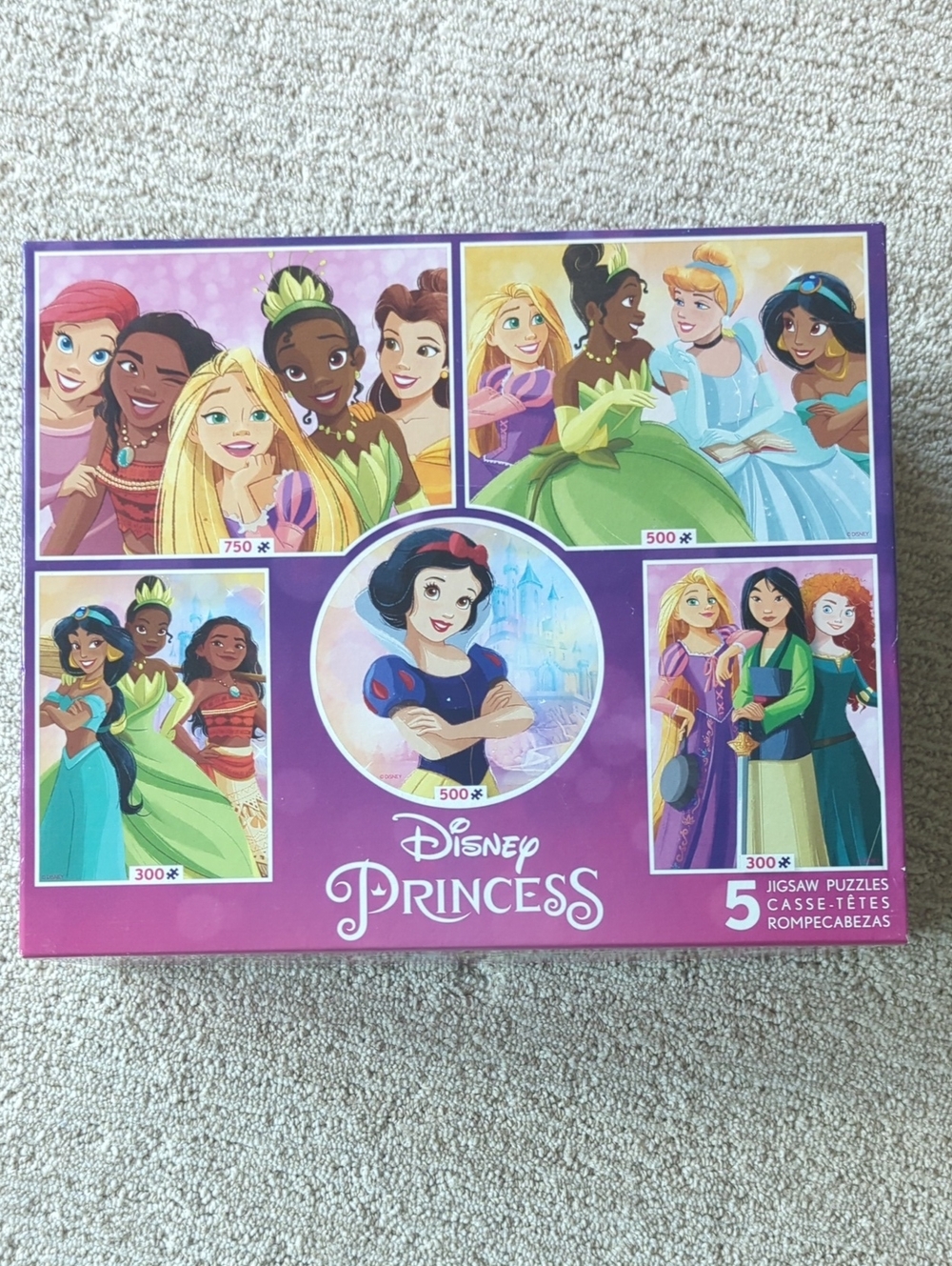 Disney Princess 5-Pack Jigsaw Puzzle Set - Purple, Green, Blue